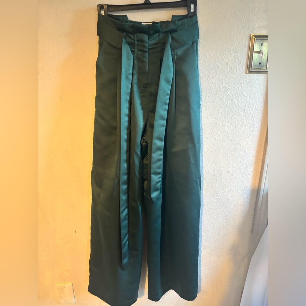 Corey Lynn Calter Green Wide-Leg Pants with Tie Waist size XS